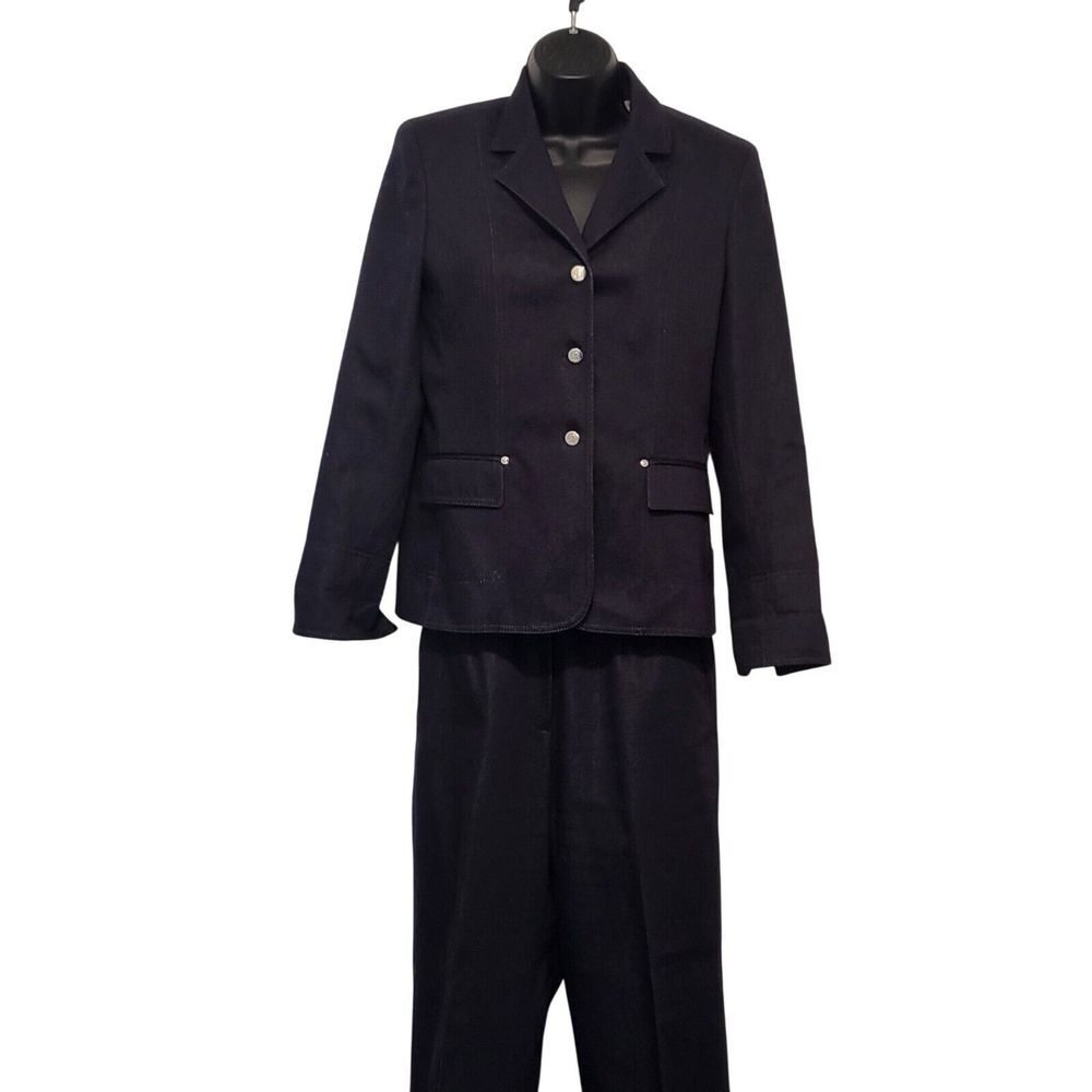 Vintage Kasper Pant Suit Women Sz 6 Black 3 Button Designer 90S Formal Workwear